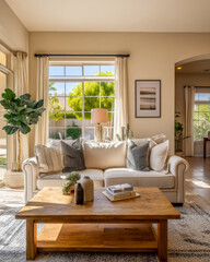 Fototapeta premium Cozy Living Room Interior For Warm Home Decor And Property Marketing