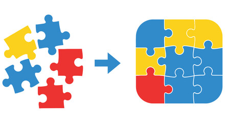 Naklejka premium Puzzle pieces connecting to form a completed colorful square shape