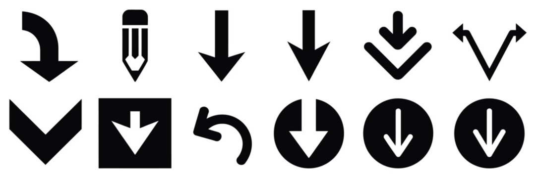 Down Arrow vector icon set scroll illustration sign collection representing navigation direction scroll down and user interface control design modern vector illustration.