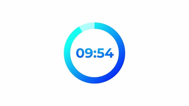 10 minute to 9 minute countdown timer animation on transparent background, ten to nine minutes timer animated video with alpha channel for presentation and educational content, ten minute 4k countdown