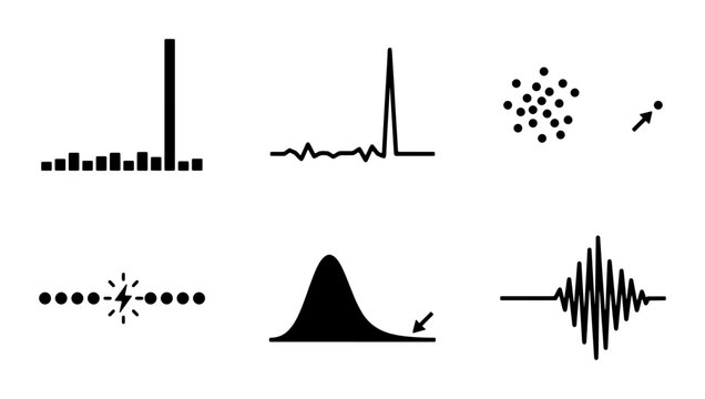 Abstract Data Visualization Icons, Scientific Waveforms, and Signal Analysis Graphics, Vector Set for Technology and Research