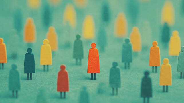 Colorful Individual Figures Scattered in Crowd &mdash; Diversity Identity and Social Isolation 3D Concept Photo