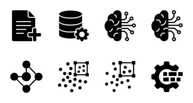 Data Science Icons Set, Machine Learning & AI Symbols, Database & Analytics Graphics, Technology & Network Icons