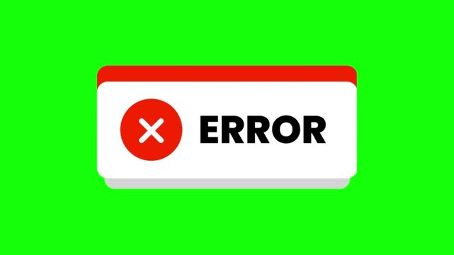Animated error message popups and warning stamp icons for software interface on green screen background