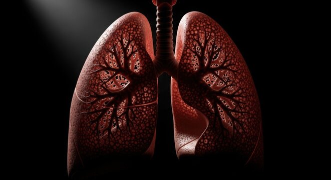 Detailed 3d model of human diseased lungs with dark background