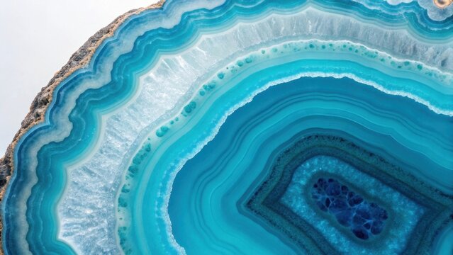 Blue agate stone slice with concentric layers