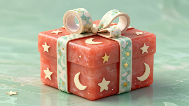 A red Christmas gift box wrapped in decorative paper with a festive ribbon bow is isolated for a holiday celebration surprise