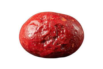 Obraz premium Red jasper mineral pebble close-up, earthy smooth rock gemstone with natural organic shape, transparent background