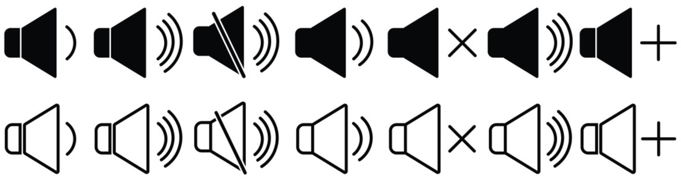 Volume Icon set. Loudspeaker Mute and unmute volume sound flat vector icons for video apps and websites. Speaker icon illustration. Volume icon. vector eps 10.
