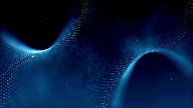Blue foggy particle waves undulating in a dark digital space with shimmering light points.
