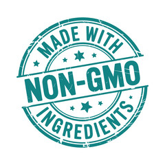 Obraz premium Non gmo ingredients label circular stamp with teal text on white