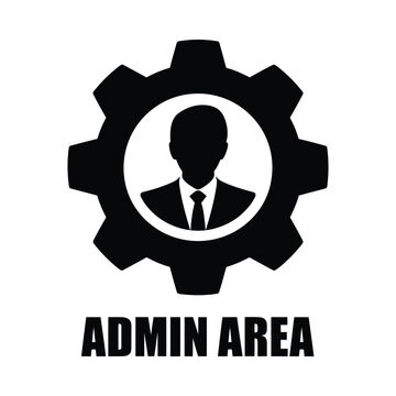 admin area icon with user silhouette inside gear symbol black and white