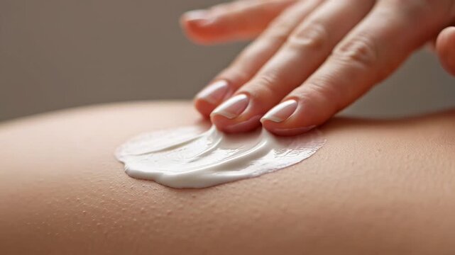 ?Applying moisturizing cream on skin: close up of smooth application technique