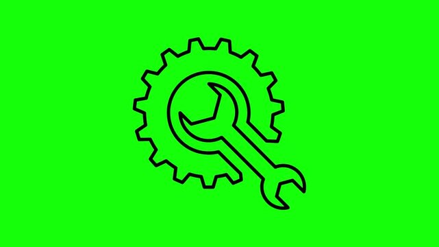 Animated icons of a brain in a cage and a wrench in a gear on a green screen for video edit
