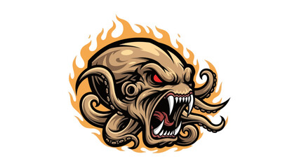 Fiery octopus mascot illustration © Ganesha
