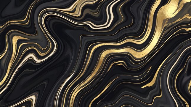 Luxury Black and Gold Marble Ink Flow Abstract Vector Background