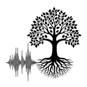 Tree of Life with Sound Wave Roots - Symbolizing Nature, Music, and Growth