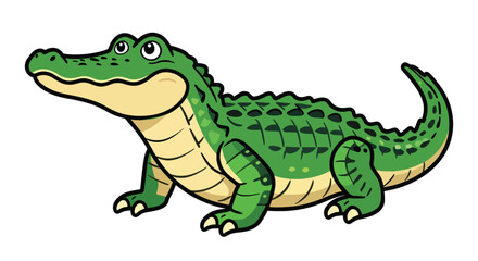 Obraz premium Cute cartoon alligator character crawling happily on green surface