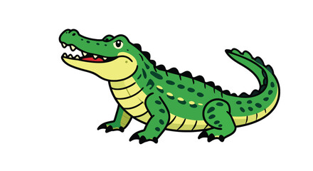 Obraz premium Cute green cartoon crocodile drawing happy jungle reptile animal character