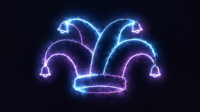 Neon Glowing Jester Hat Appearing with Energy Particles
