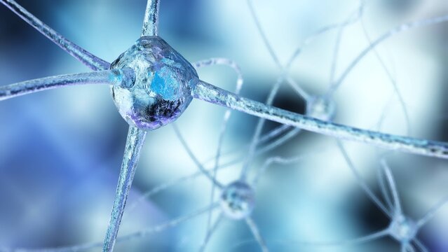 neuron, neuron transmits a signal, nerve node, neural network, 3D rendering