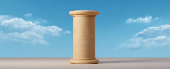 Obraz premium A beige sandstone column pedestal stands like a timeless guardian under a soft cloud sky