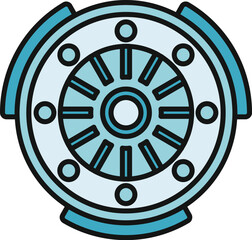 Obraz premium Industrial engine flywheel or clutch outline icon representing mechanical technology
