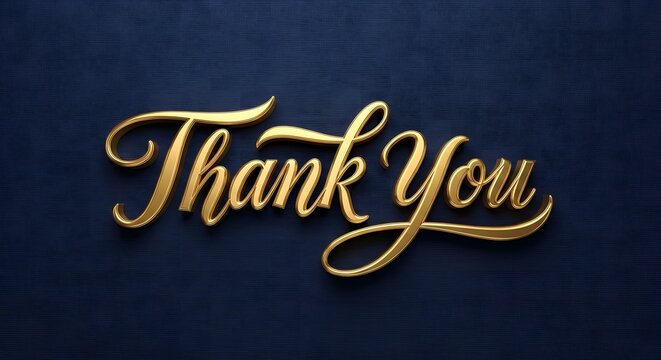 Elegant golden 'Thank You' script on a dark blue textured background, expressing gratitude and appreciation.