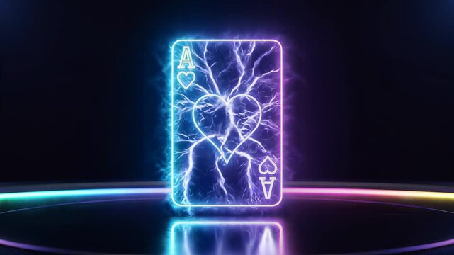 Glowing Neon Ace of Hearts Card with Electric Lightning Effects