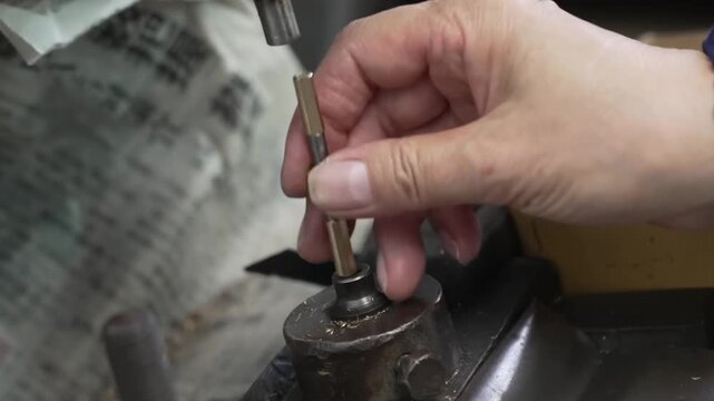 Drill press machining small brass worm gear on steel shaft for telescope mount drive mechanism