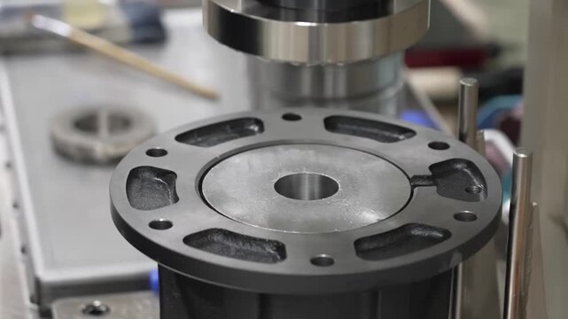 Hydraulic press machine forming precision bearing hub and flange component for washing machine drive assembly