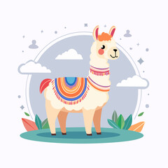 Obraz premium Cute Cartoon Llama Wearing a Colorful Blanket
