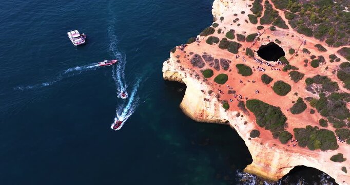 Aerial Benagil Caves Cliff Coast Algarve Portugal
