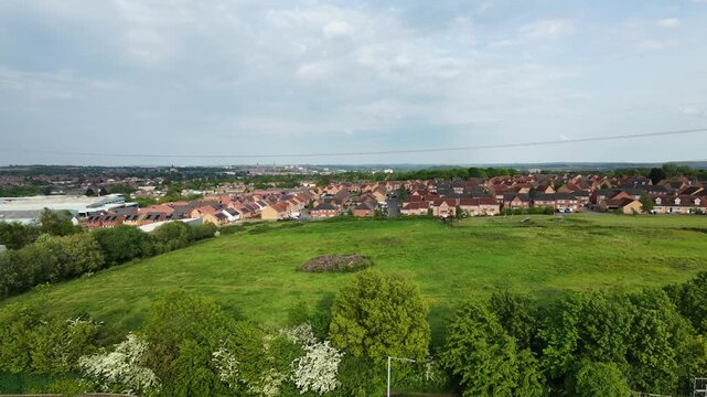 Drone aerial view of Wakefield South residential suburb and green landscape