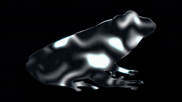 Silver metallic frog silhouette. Alpha channel. Seamless loop video