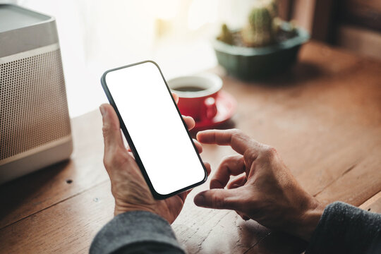 mobile phone blank white screen mockup.texting using cell phone.background empty space for advertise.work people contact marketing business,technology