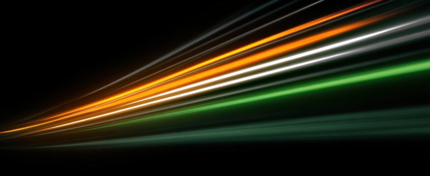 Vibrant streaks background with green and orange blurs creating a speedy motion effect