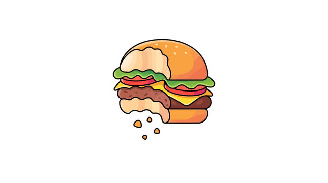 Half Eaten Burger Flat Vector Illustration with Bite Mark Minimal Design