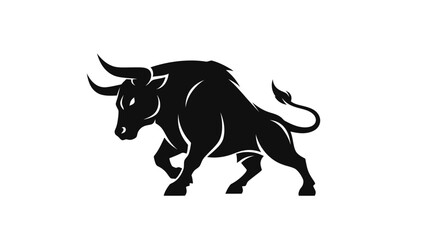 Fototapeta premium Black bull silhouette on white