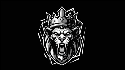 Obraz premium Lion with crown monochrome illustration