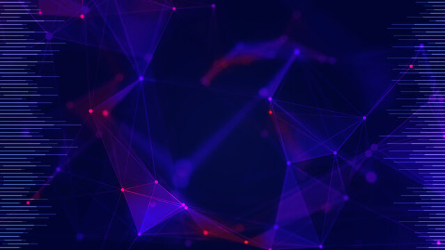 Soundwave, equalizer, audio spectrum overlayed with digital plexus network.
