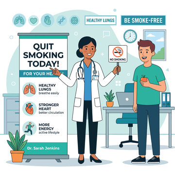 Doctor and patient celebrating quitting smoking in office