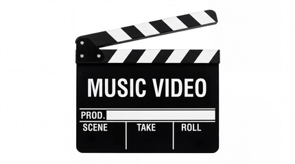 Naklejka premium Professional film clapperboard used for capturing a music video production scene featured on white background