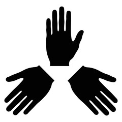 Obraz premium Three black silhouette hands, palm outwards, with one raised