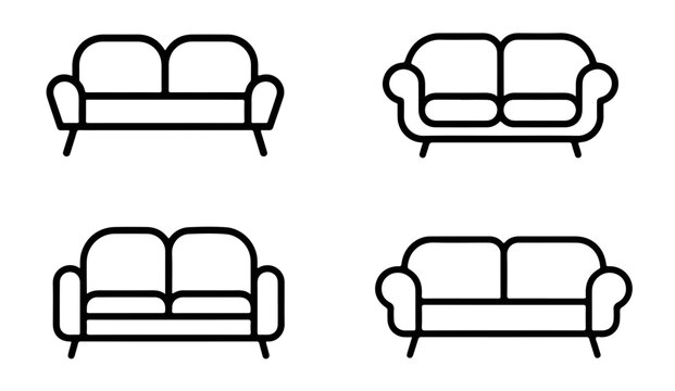 Silhouette of four sofas, furniture couch transparent background
