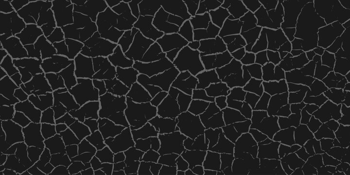 Dark cracked texture background with abstract fractured surface details and distressed pattern for graphic design, overlays, wallpapers, packaging, web backgrounds. Vector illustration