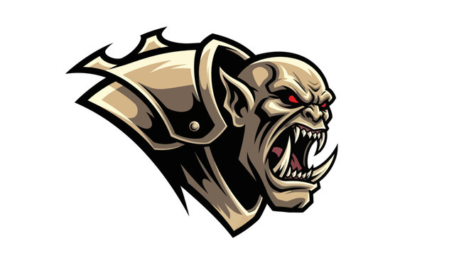 Fearsome orc head illustration on white