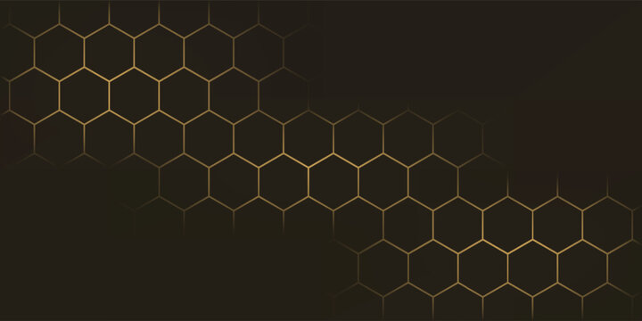 Hexagon technology black dan berwarna emas honeycomb abstract background.  Eps10