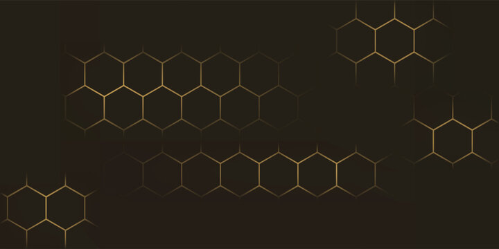 Hexagon technology black dan berwarna emas honeycomb abstract background.  Eps10