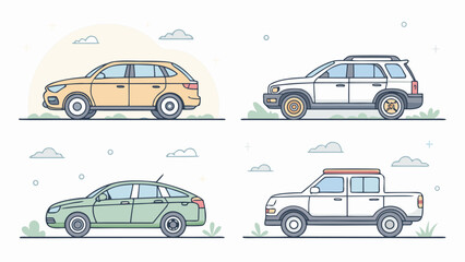 Naklejka premium Four cars in different colors side view.